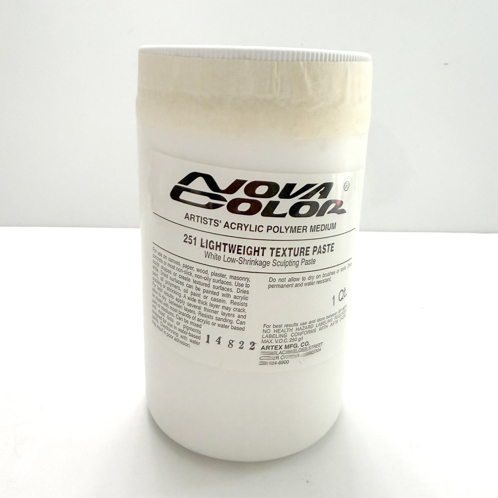 Lightweight Texture Paste -Nova Artists’ Low Shrinking Sculpting Paste 1 Qt-New