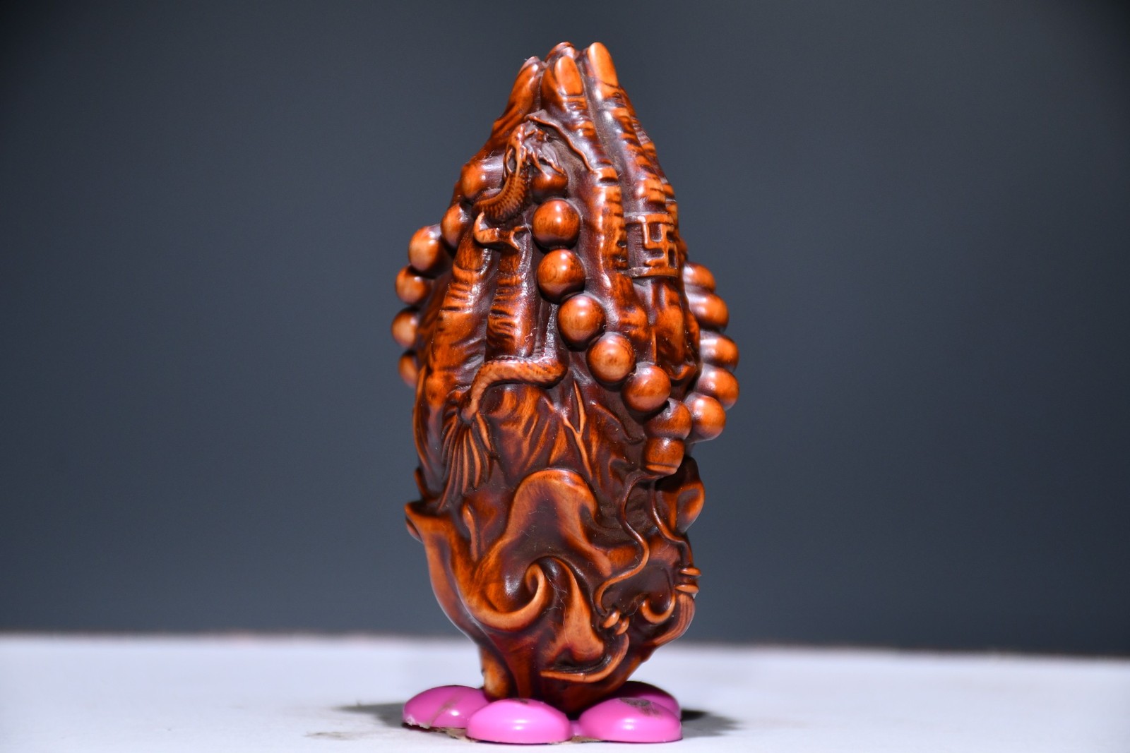 3.1″ Collect China Box-wood Carving Buddha’s-hand Prayer Beads Wish Statue