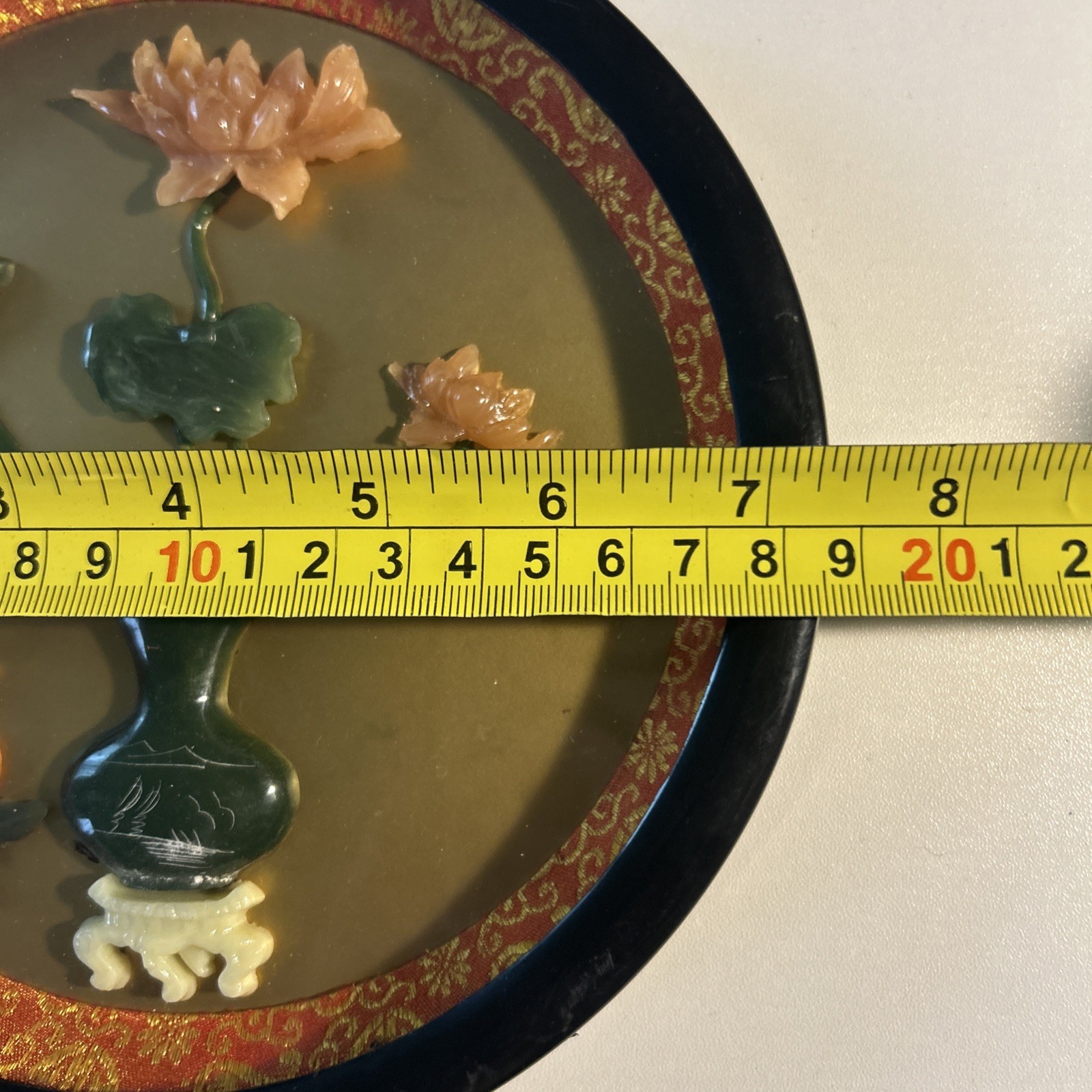 Vintage Oriental Chinese Asian Wall Art Framed Shadow Box Carved Faux Jade Coral
