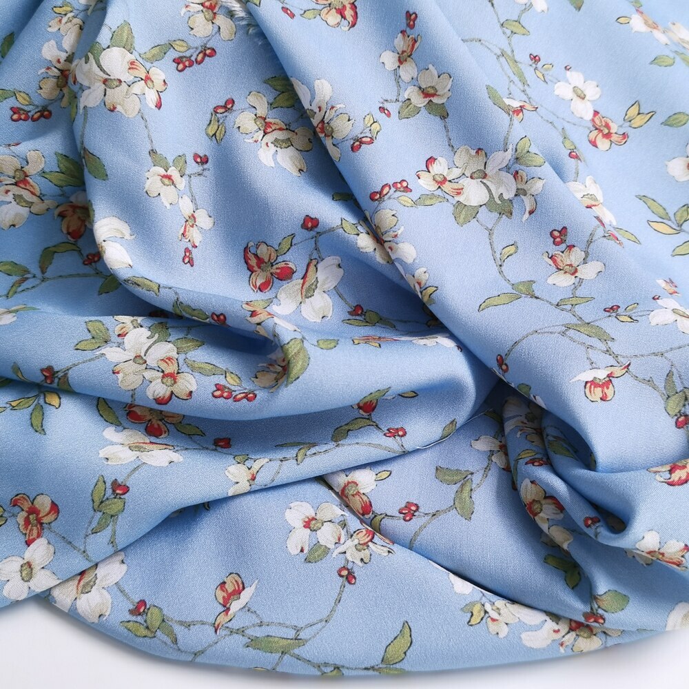 1Yard X 1.4meter Blue Elegant Floral Viscose Material Fabric For Dress Shirt