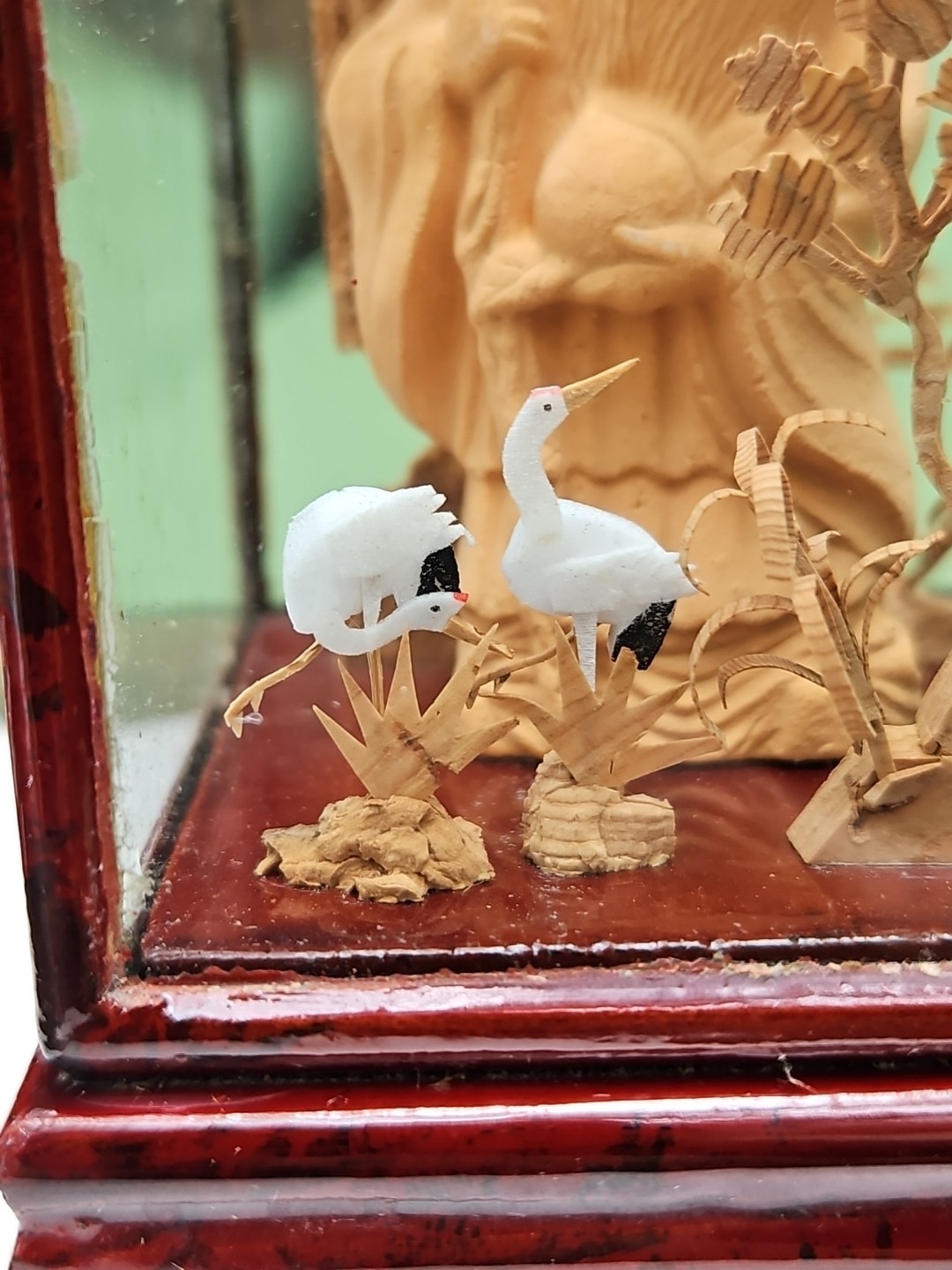 Chinese Cork Diorama Asian Crane Trees Vintage Art Carved Shou Xing Longevity 5″