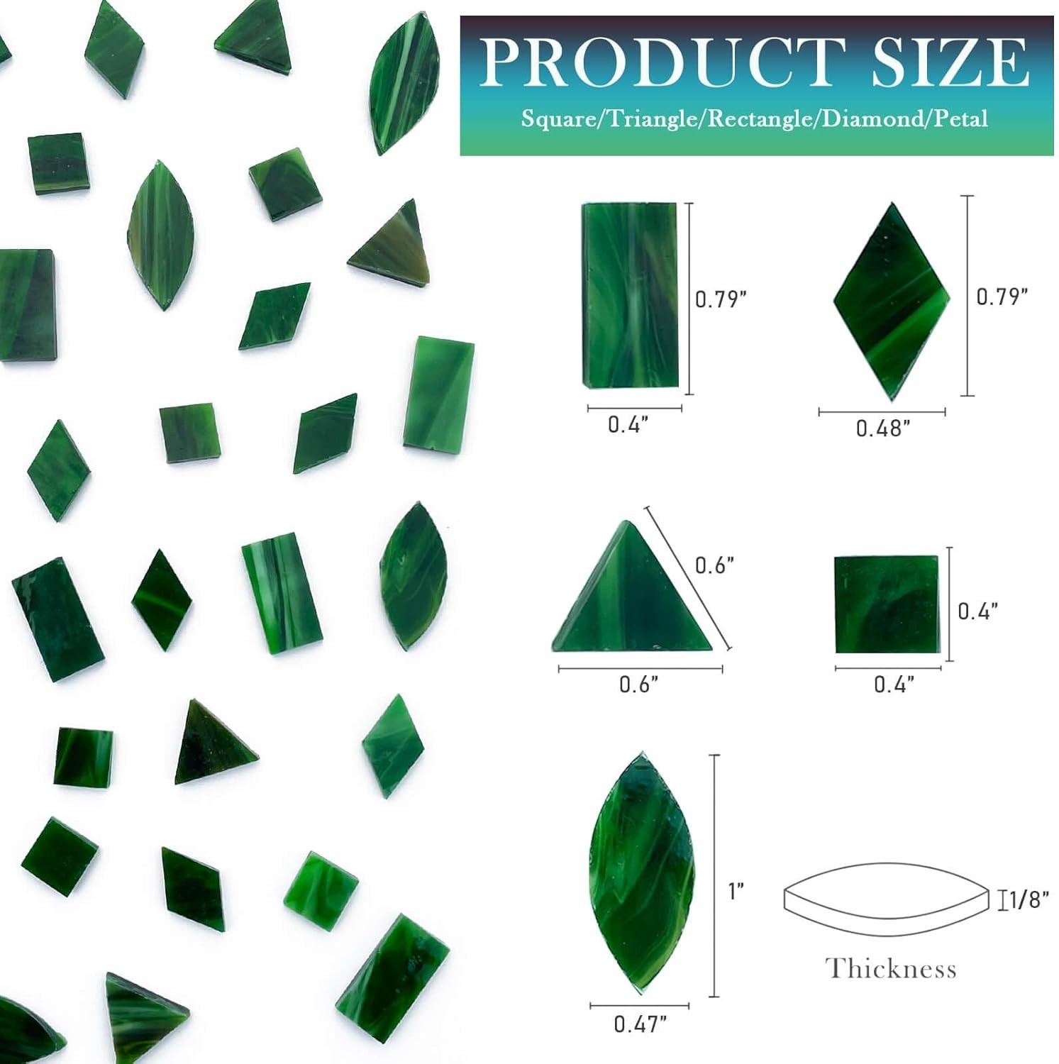 240 Piece Forest Green Stained Glass Mosaic Tiles – 5 Shapes for DIY Crafts