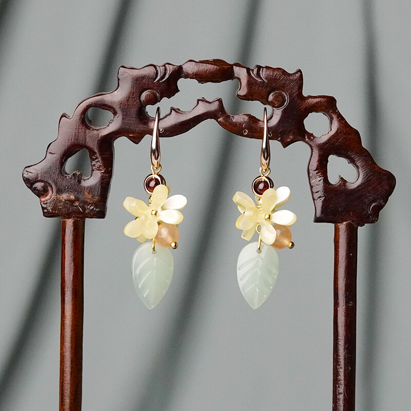 Chinese Coloured Glaze/Acetic Acid Flower Fragrans Tibetan Style Earbob Earrings