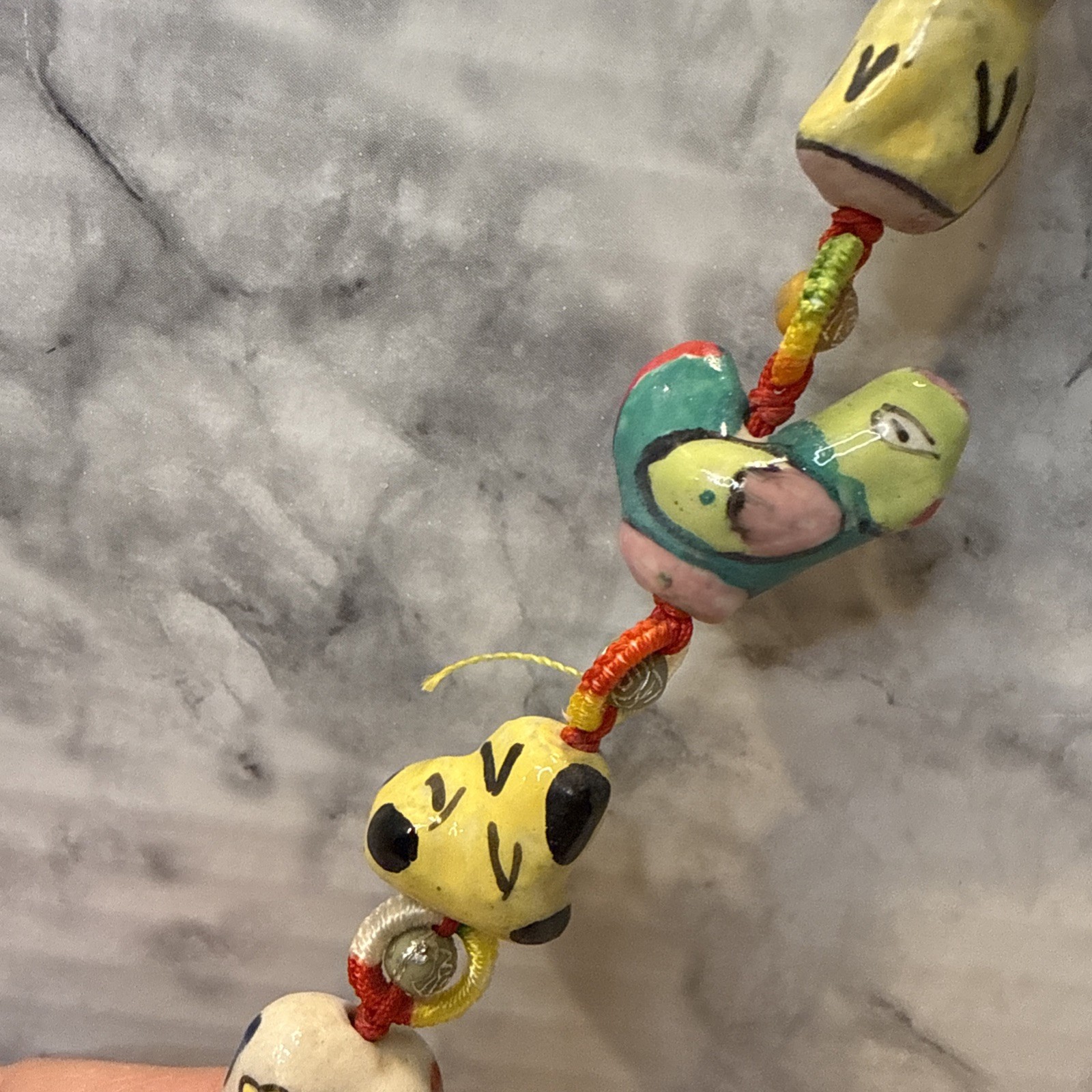 Folk Art Chinese Zodiac Porcelain Hand Painted Animal Garland Tassel 23 Long GUC