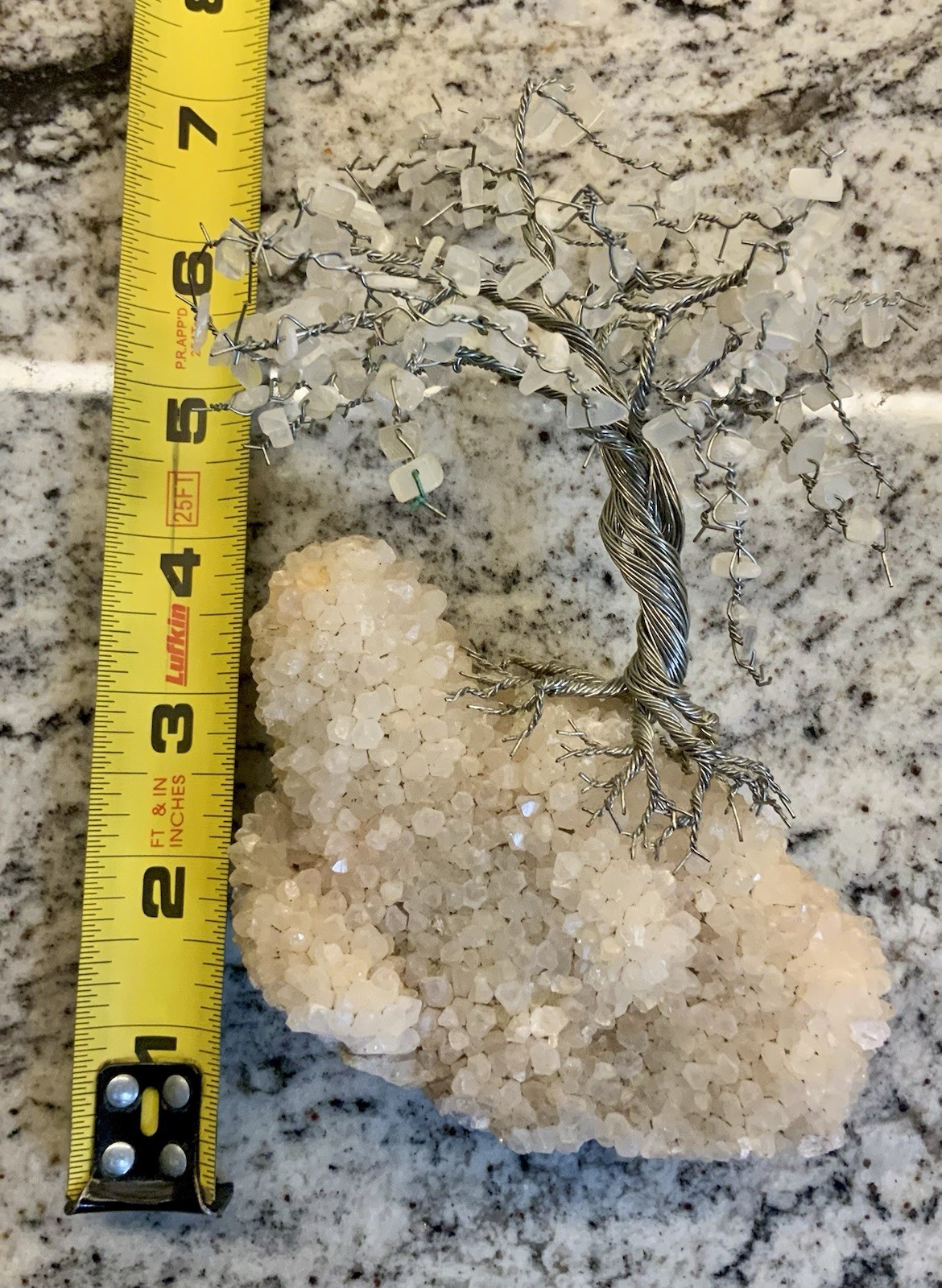 7″ WHITE QUARTZ BONSAI TREE VINTAGE WIRE WRAP ARTWORK PROSPERITY ASIAN FOLKLORE