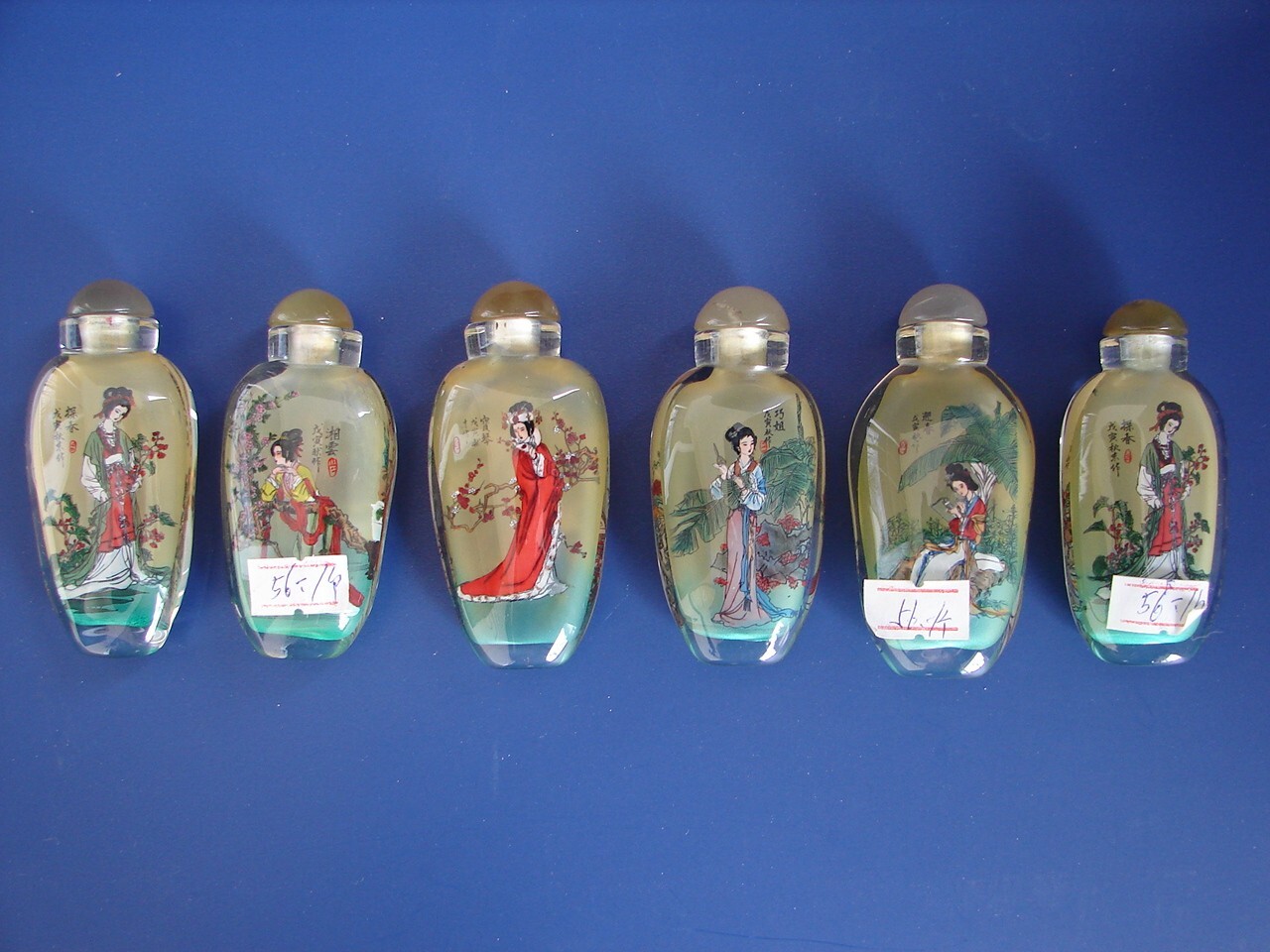 6 Chinese Hand Painted Snuff Bottles 12 Beauties Jinling Dream of Red Mansions