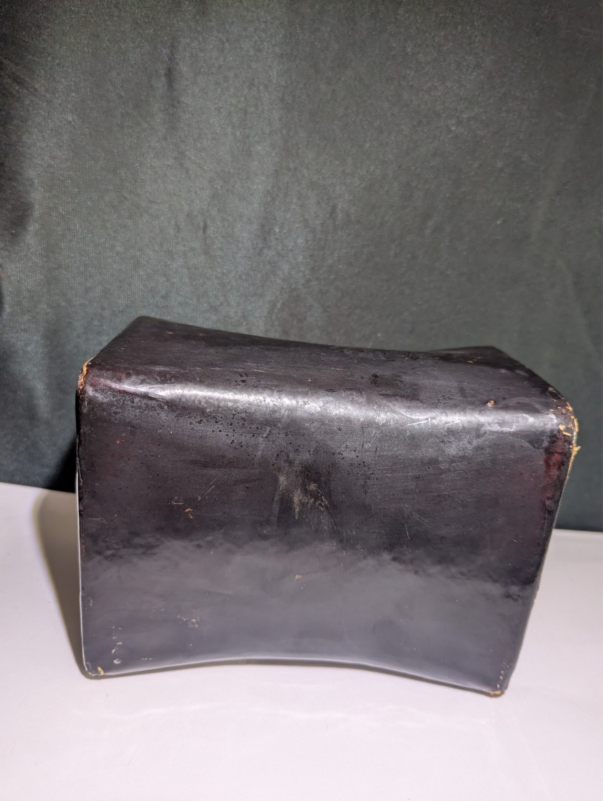 ANTIQUE CHINESE BLACK LACQUERED LEATHER OPIUM PILLOW GEISHA ASIAN DECOR TREES
