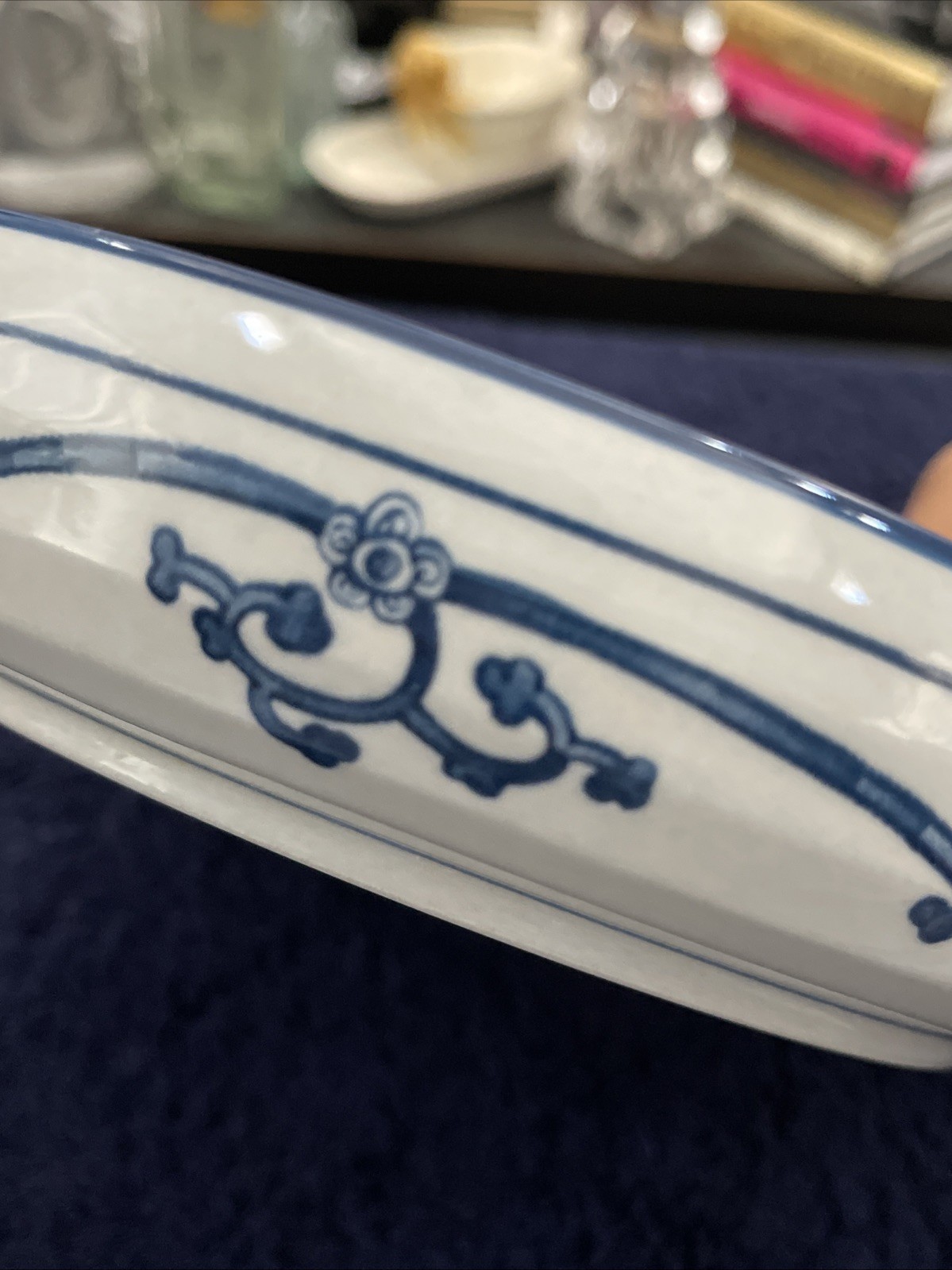 KARAKUSA SEIGAIHA Japan Arabesque Blue Pattern Shallow Bowl, 8.50”