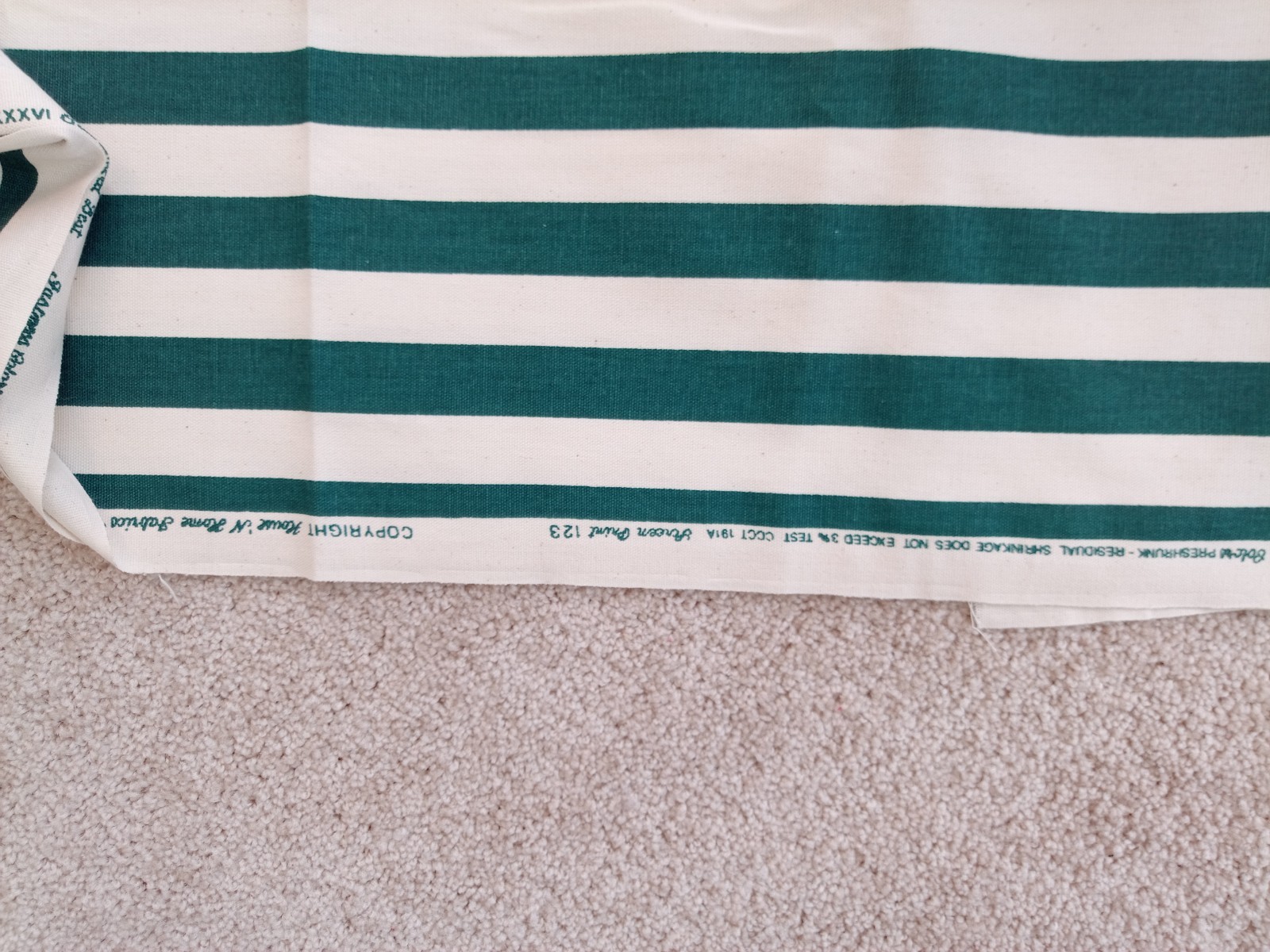 Vintage 80s Green & White Striped Stripe Fabric 59″ x 46″ House n’ Home
