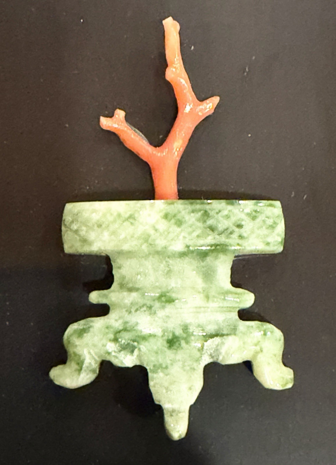 Beautiful Vintage Chinese Carved Real Jade & Coral 3D Wood Framed Wall Art