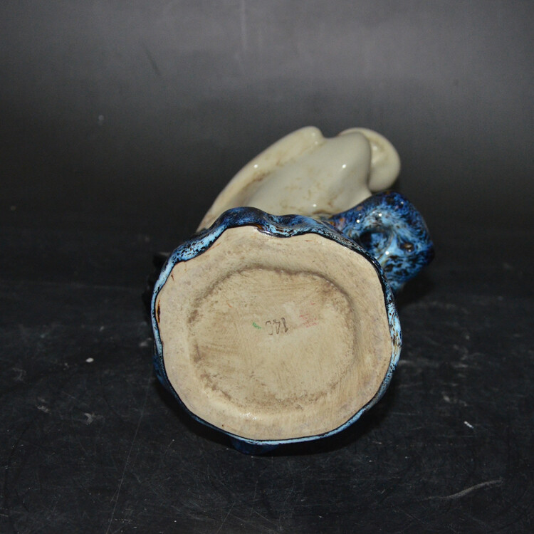9.4″ CollectChinaBlue Glaze Porcelain Hand Engraving Red-crowned Crane Brush Pot
