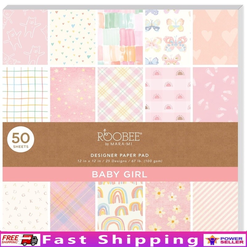 Baby Girl Scrapbook Paper Pack 12×12 50 Sheets 25 Designs Crafting Supplies New