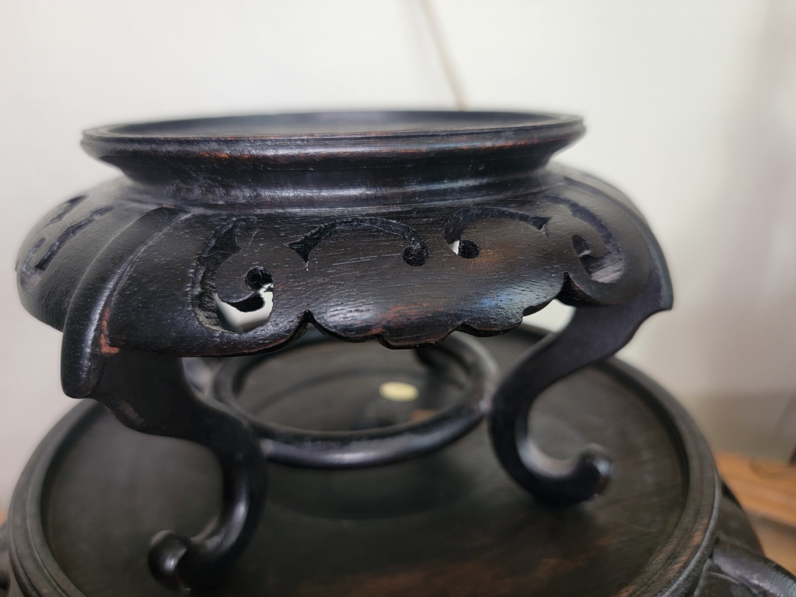 Vintage Chinese Dark Wood Footed Display Stand Footed Pedestal