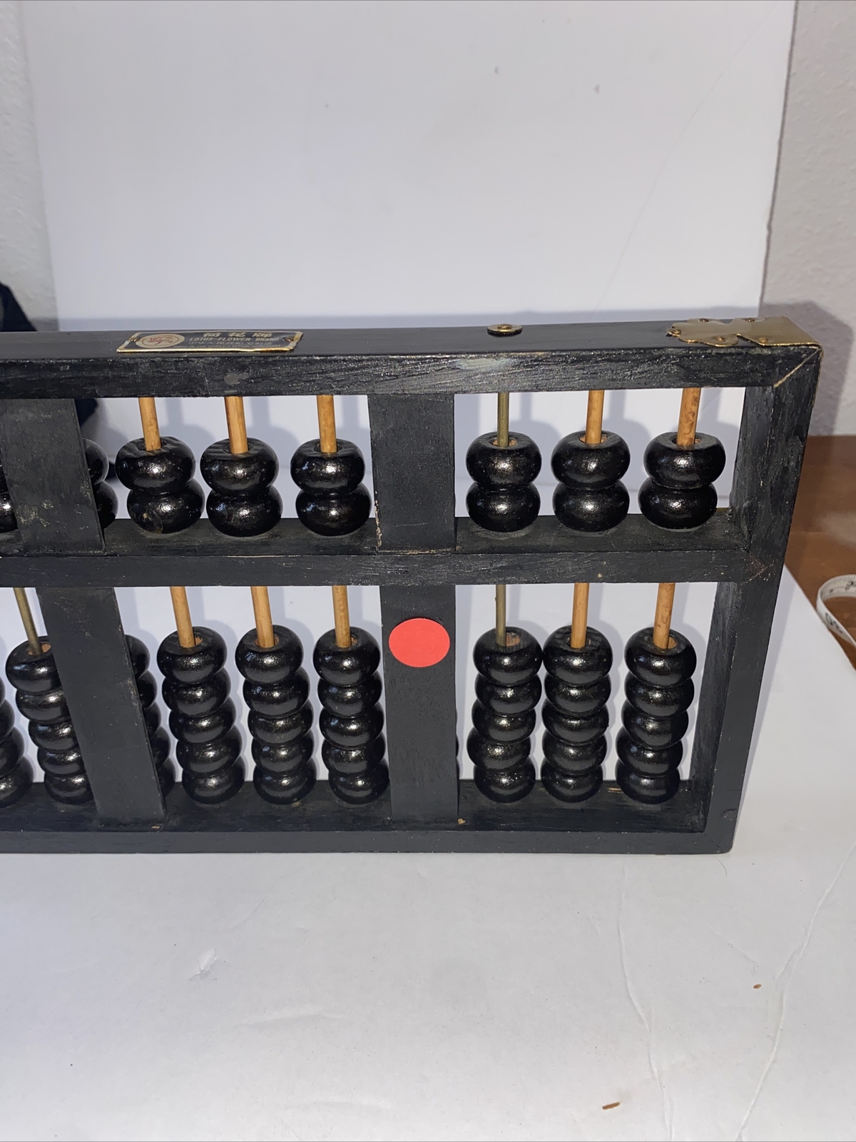 Vintage Lotus Flower Brand Abacus 11 Rods 77 Wood Beads Brass Accents