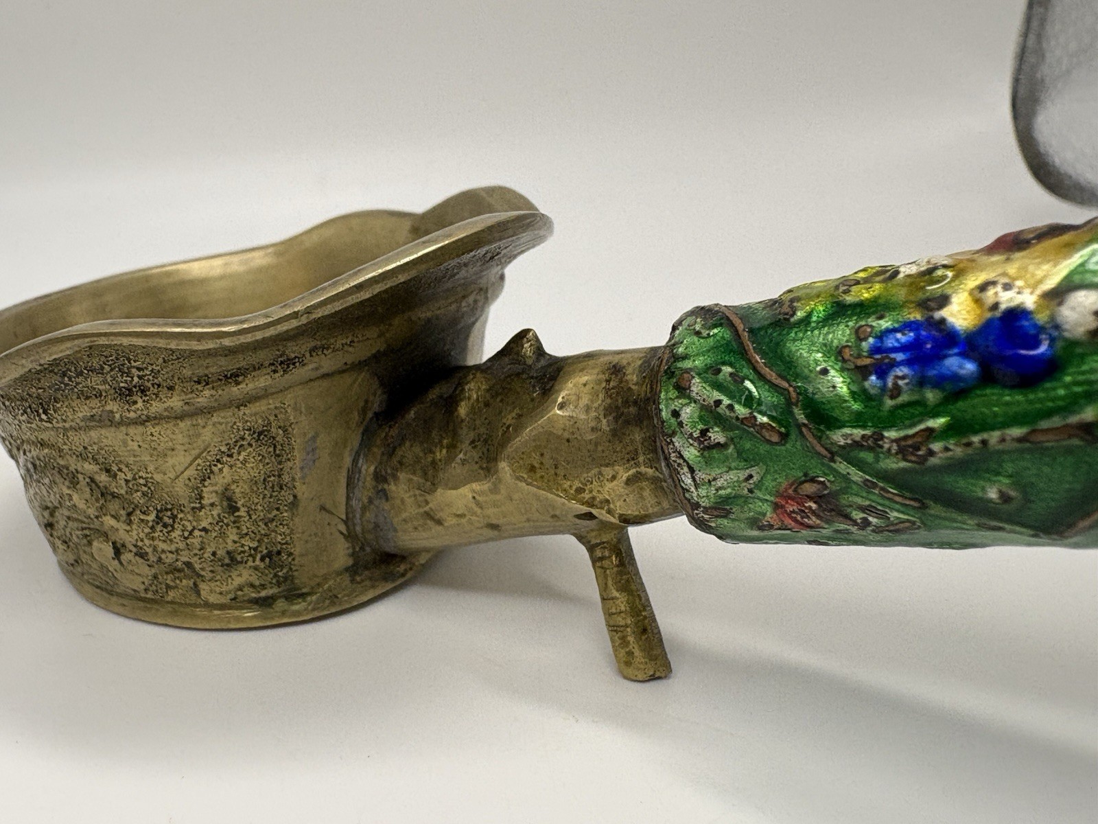 Vintage Chinese silk iron or coal iron with Cloisonné enamel handle
