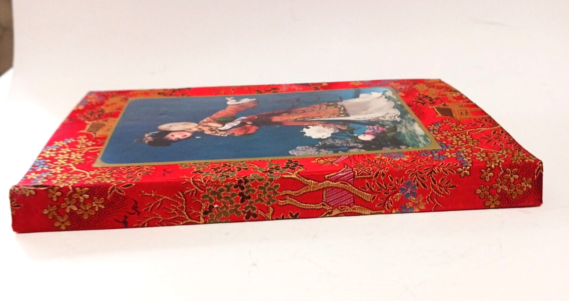Note Pad Chinese Red Fabric Brocade Print of Woman Dancing Front Cover Vintage