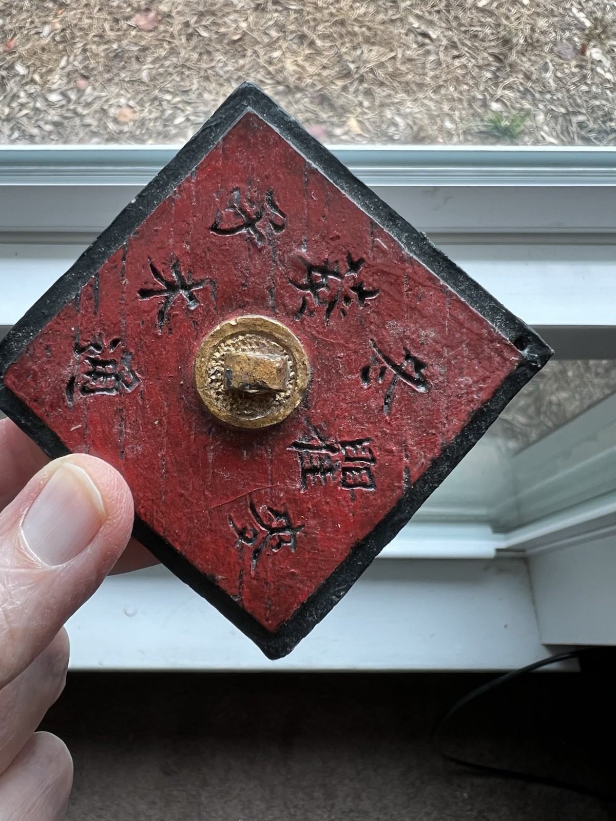 Vintage Asian Square Item Painted Has Symbols