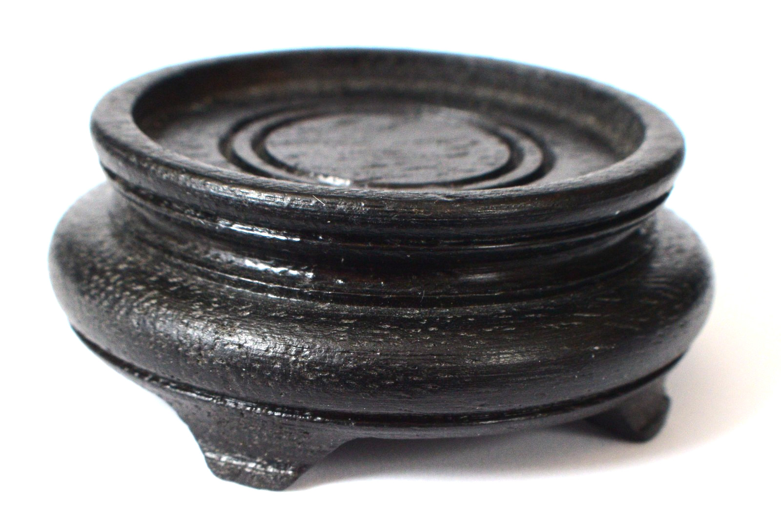 Vintage Chinese Round Dark Wood Stand/figurine base Very Small 2″ diam S32