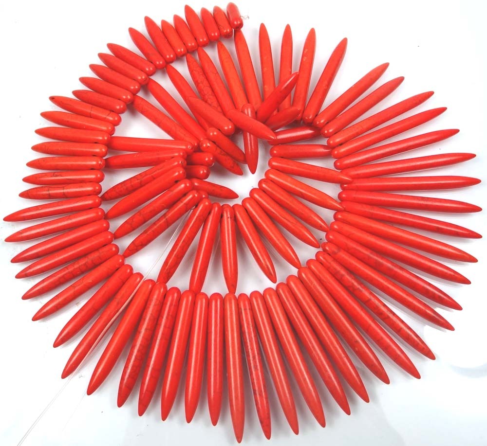 20-48mm Orange Howlite Turquoise Graduated Spike Stick Beads 18″