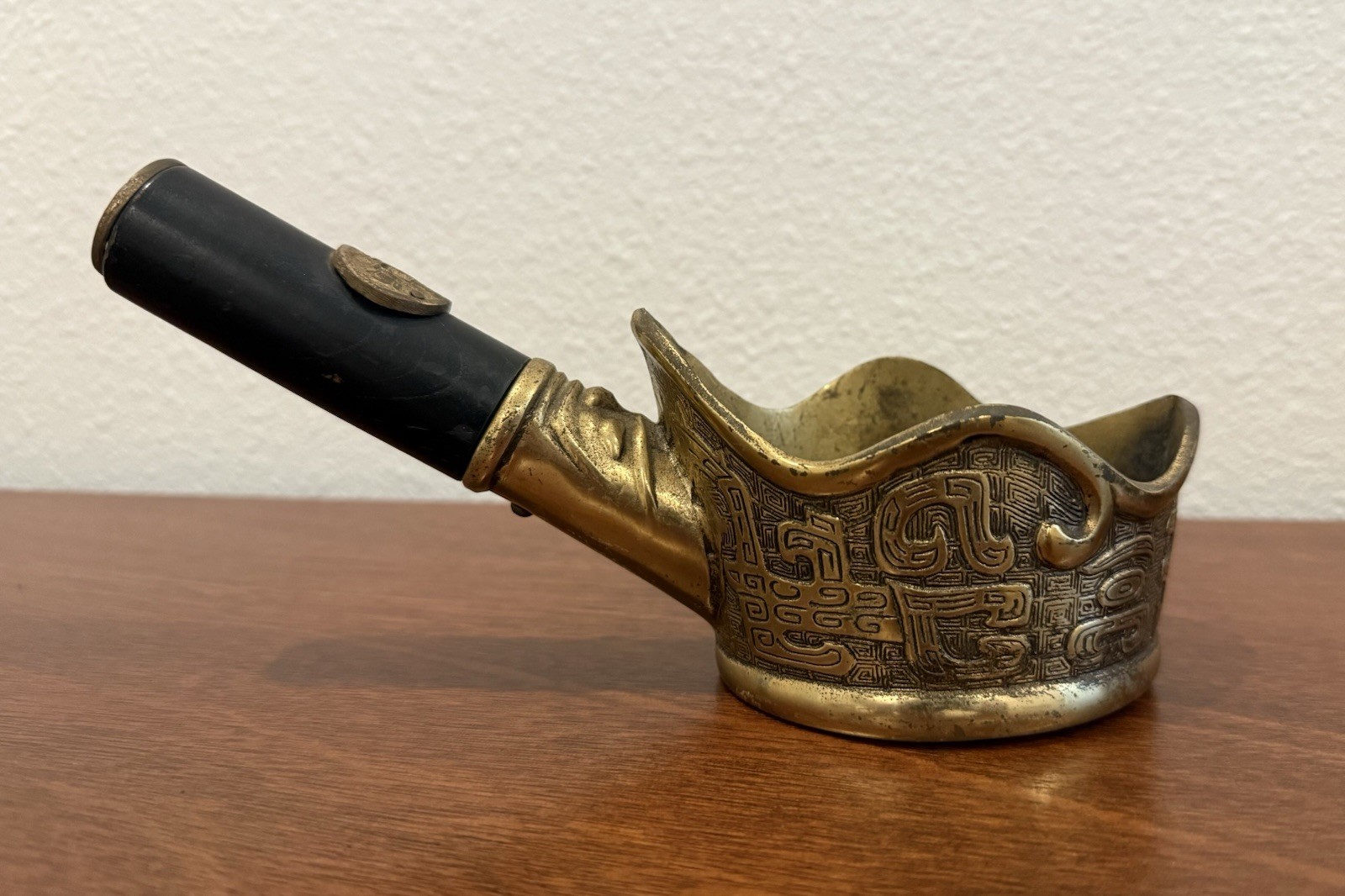 Chinese Brass Silk Iron Vintage Wooden Handle