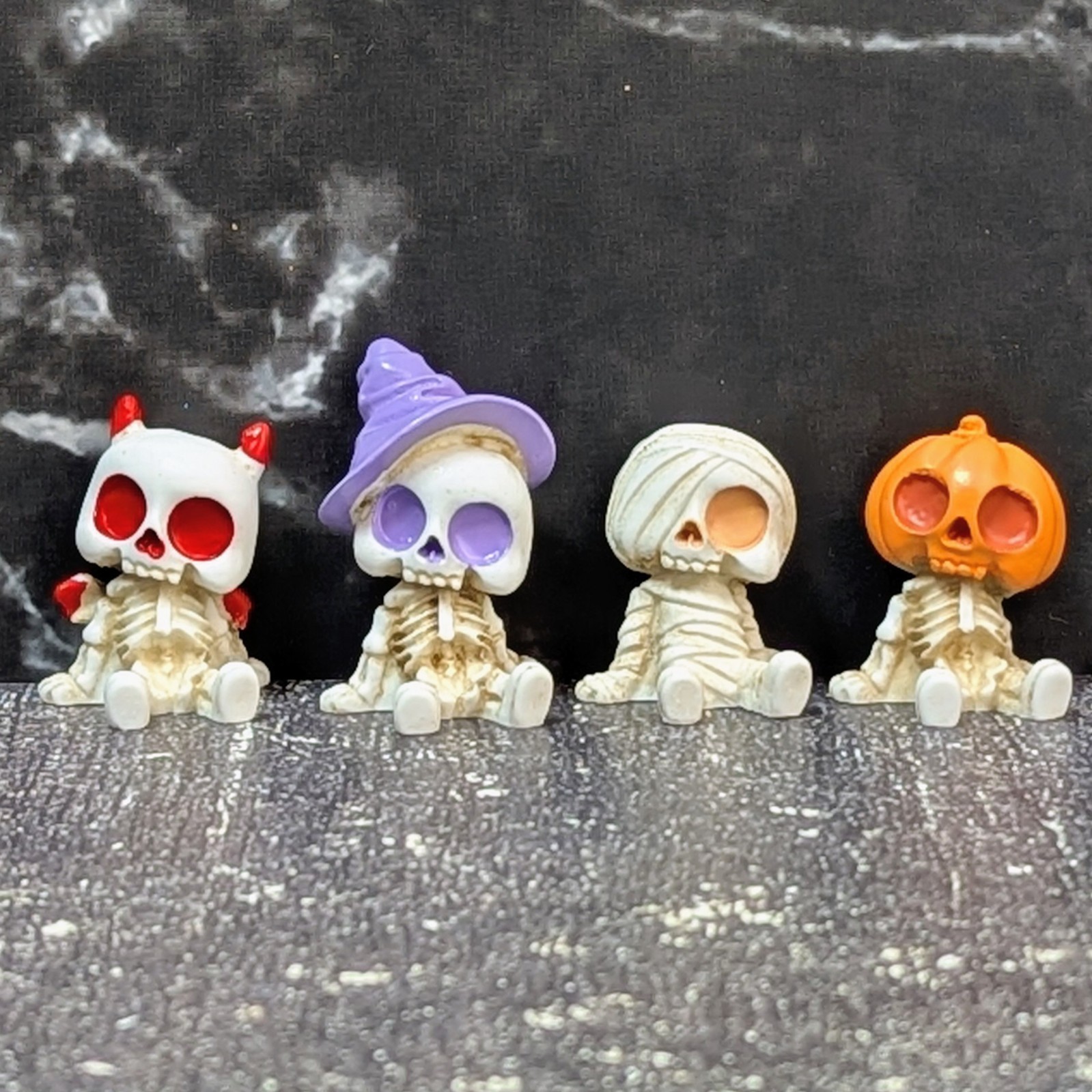 4 PC Set Mini Miniature Skeletons Witch Mummy Devil JOL Halloween Craft Supplies