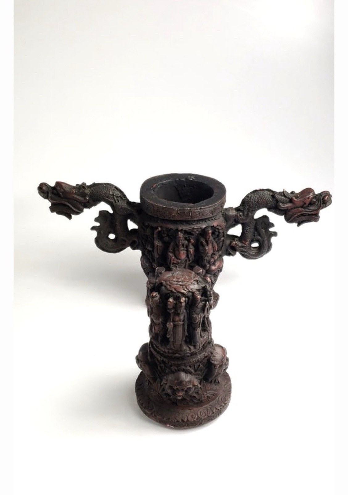 Antique Resin Carved Oriental Incense Burner? with Dragons and Figurines