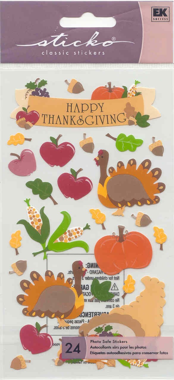 Sticko Classic stickers HAPPY THANKSGIVING Turkey theme 68690 FAST FREE ship!
