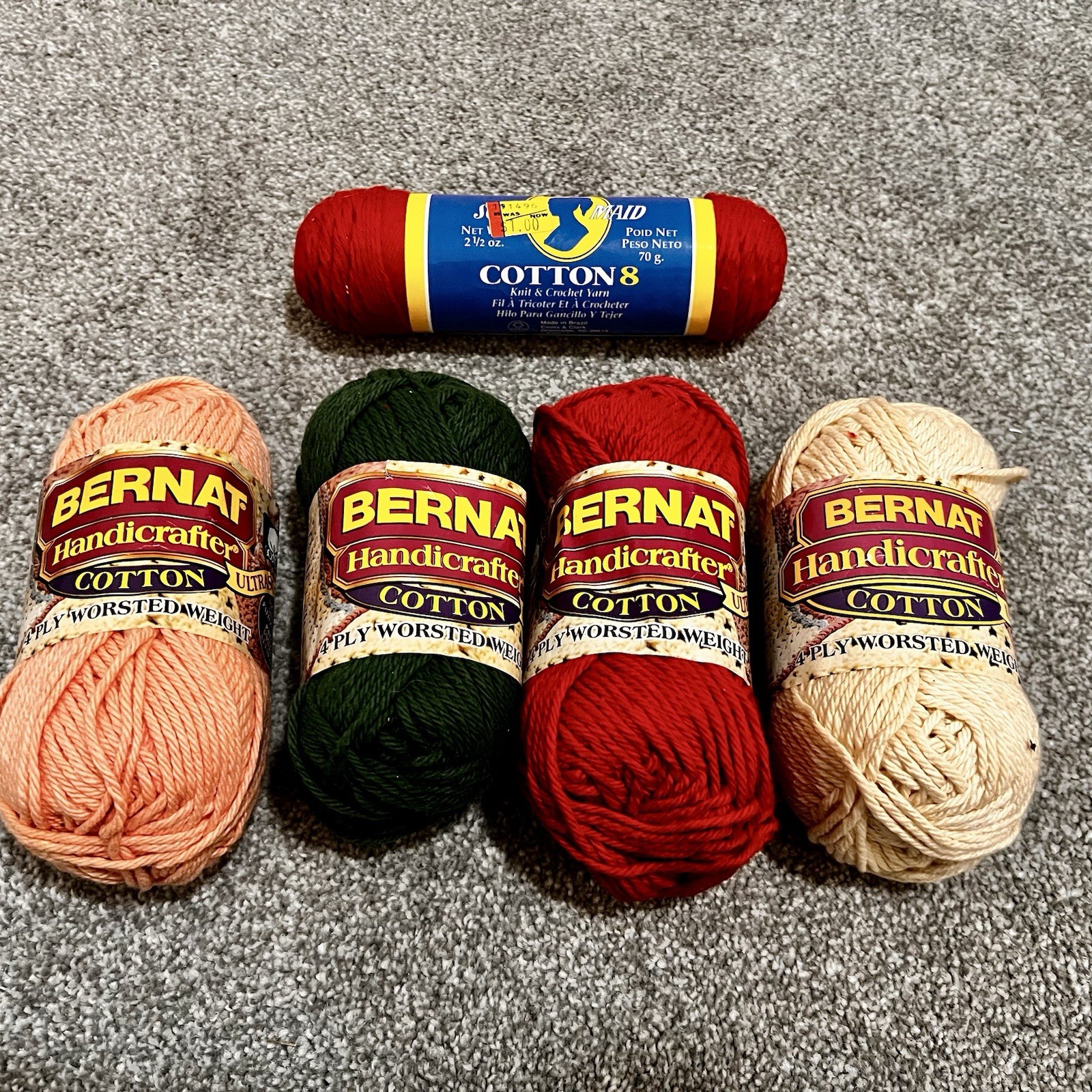 Lot of 5 All-Natural 100% Cotton Craft Yarns – Bernat & J&P Coats