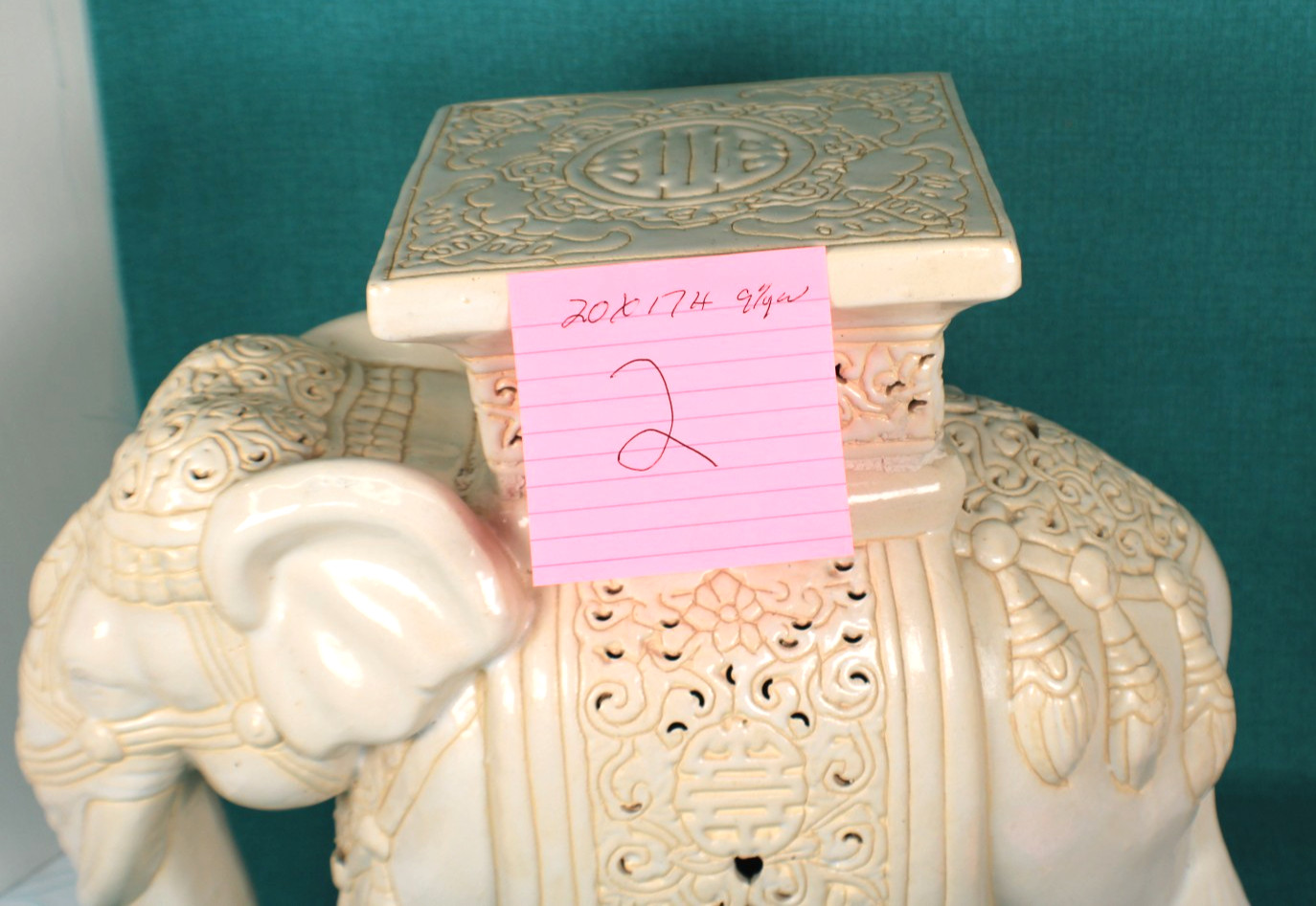 Mid Century Asian Style Ceramic Elephant Plant Stand Beige/ Off -White