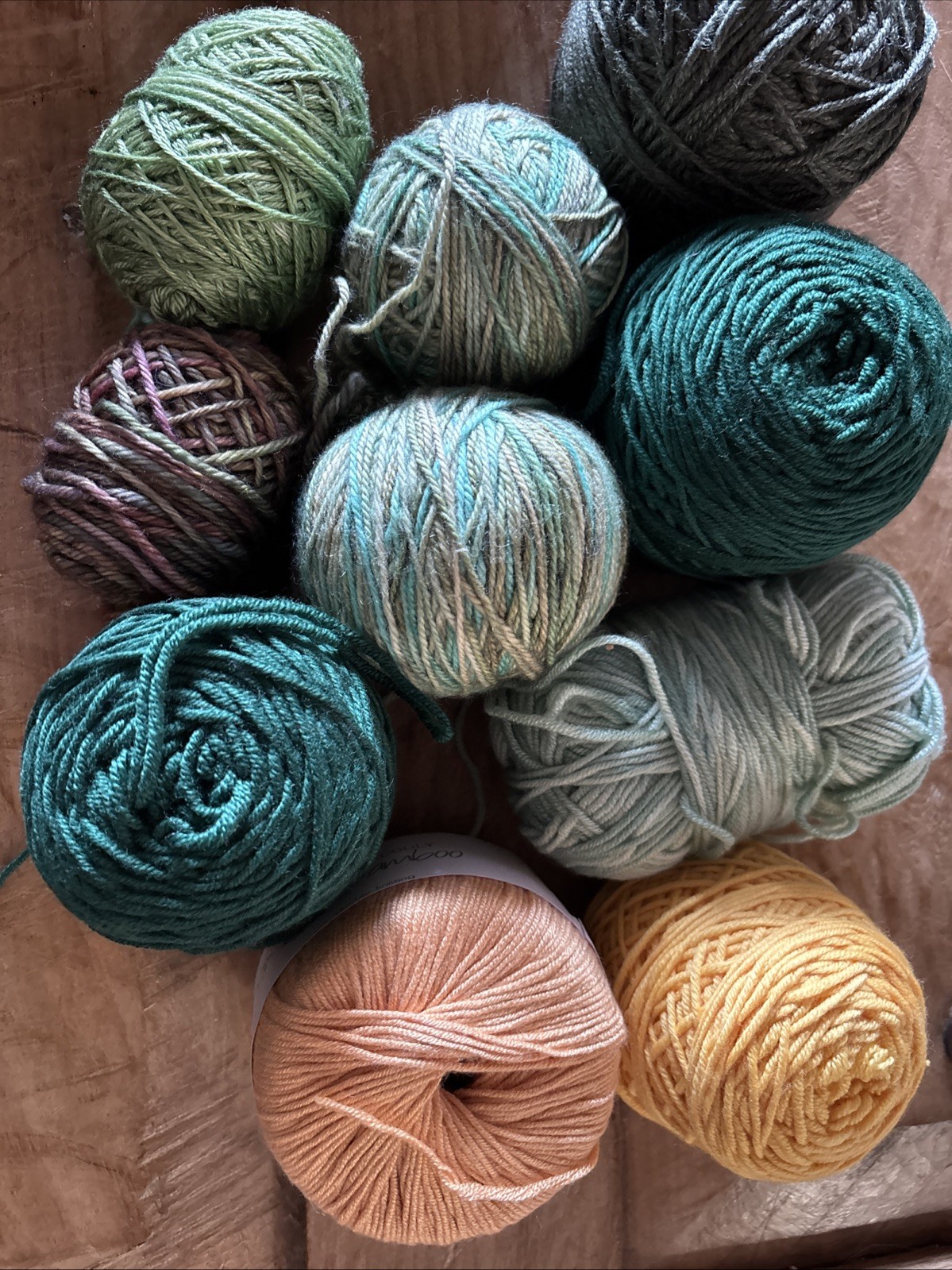 Lot Of Mixed Yarn Yarns Greens Yellows Assortment