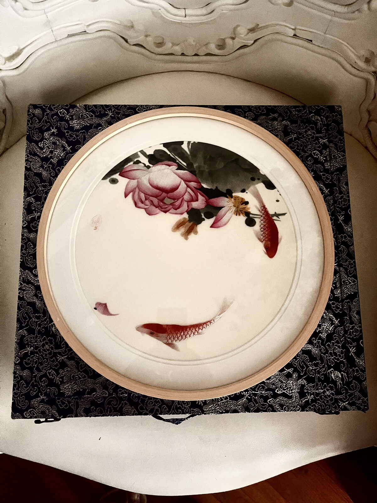 Modern Minimalist Clean & Elegant Wall Art Handcrafted Embroidery Koi Pond
