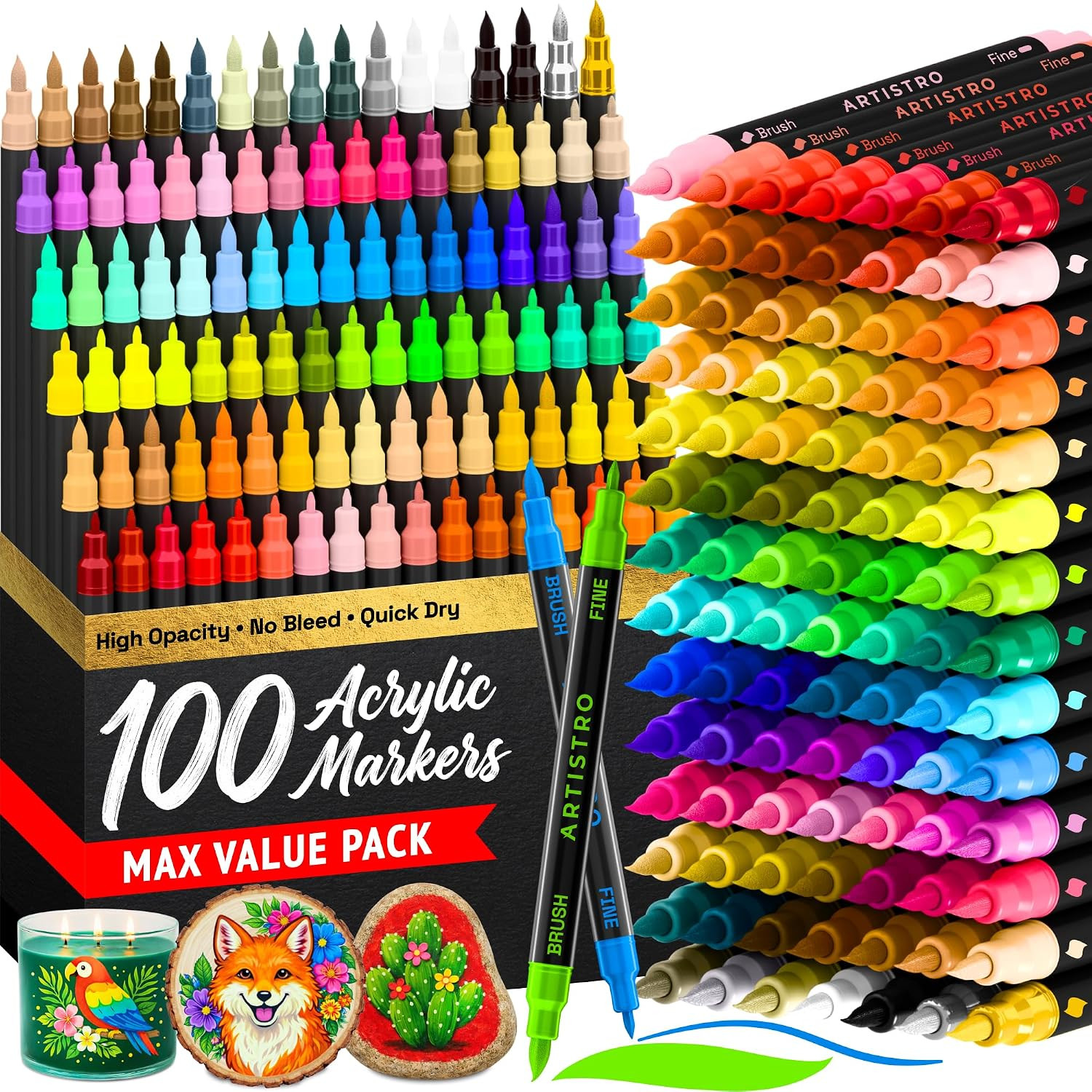 ARTISTRO 100 Acrylic Glass Paint Markers – Paint Pens for Glass Marking, Rock Pa