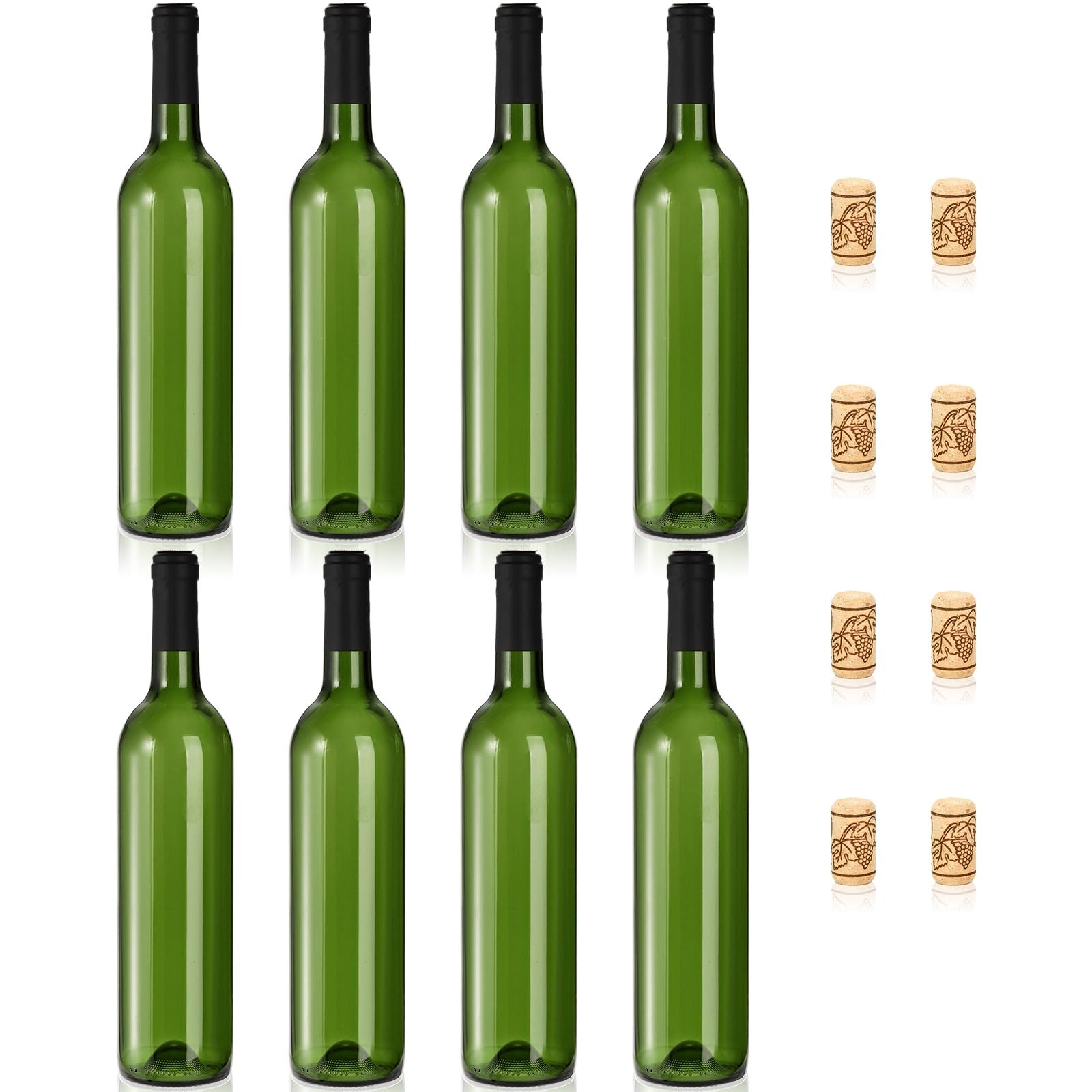 8 Pack 750Ml Bordeaux Wine Bottles, Glass Clear Bottles with 8 Corks and 8 PVC S