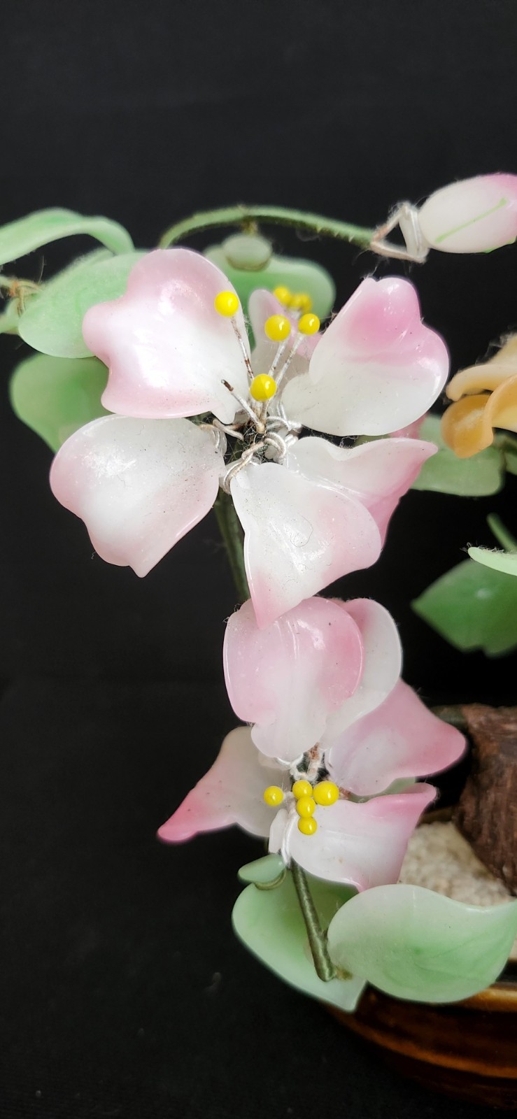 VTG Japanese Jade Cherry Blossom Bonsai Tree in Pot 9.5″x7.5″x 5″ Exc. Cond.