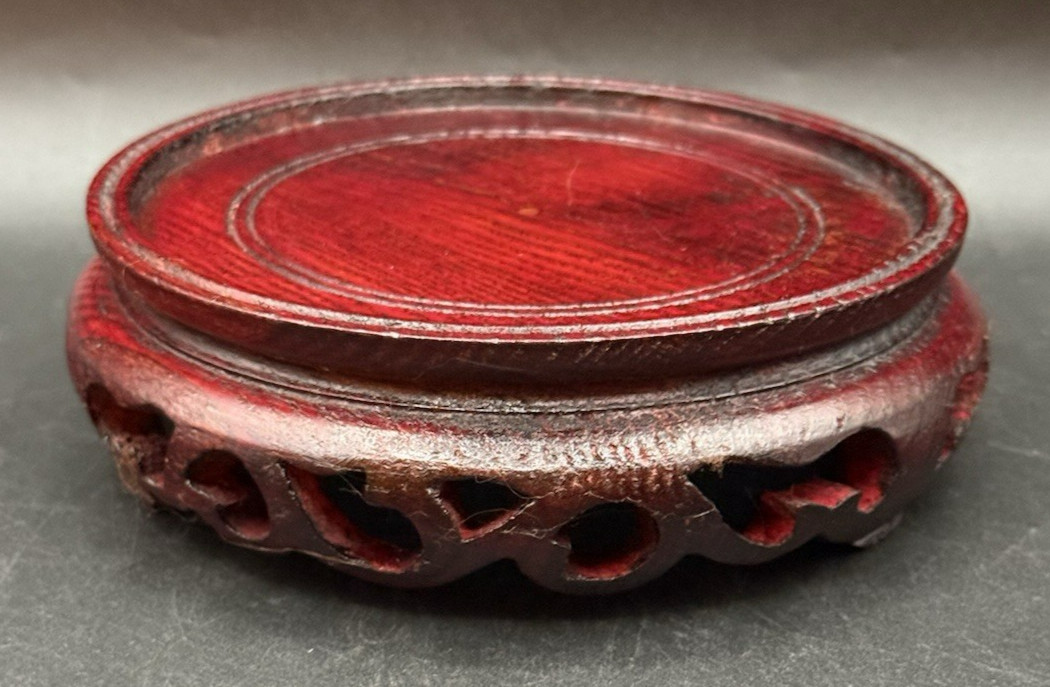 Asian Oriental Style Wood Carved Cherry Stain Vase Pedestal
