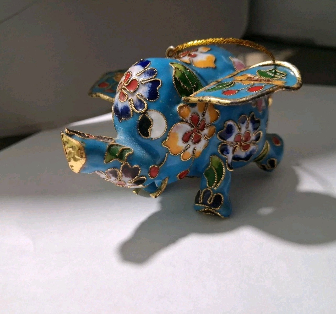 Multicolored, Base Blue floral Chinese cloisonné elephant ornament