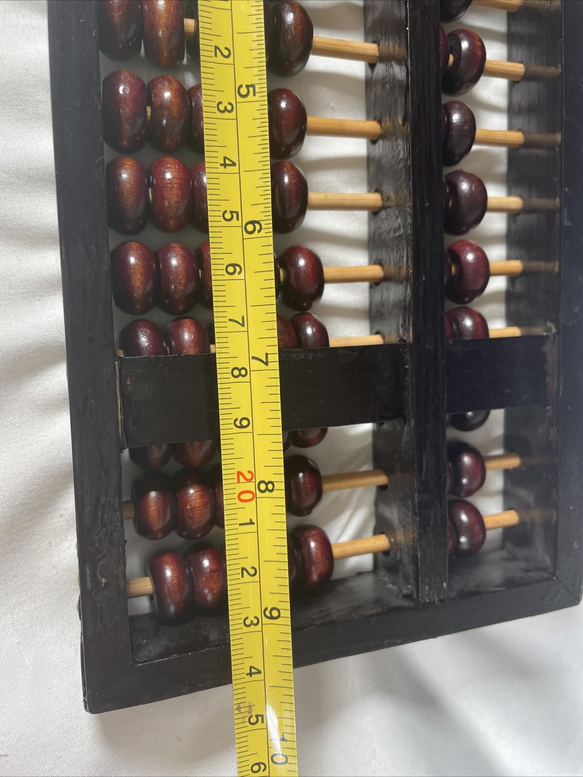 VTG Wooden Chinese Abacus 91 Beads Brass Fittings 10×5” Original Label