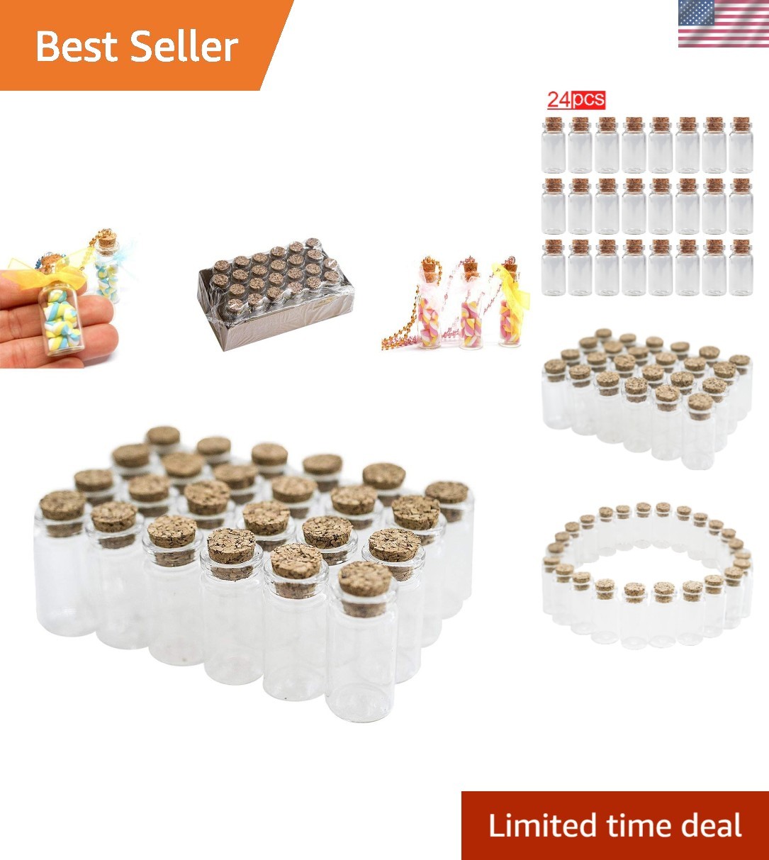Assorted Styles with 24 Mini Corked Glass Jars – Wedding & Party Essentials