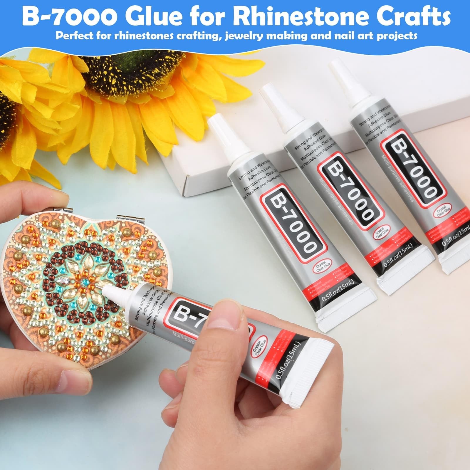 B7000 Glue Clear for Rhinestones, 4pcs 15mL Strong 4Pcs, 0.5fl.oz (15mL)
