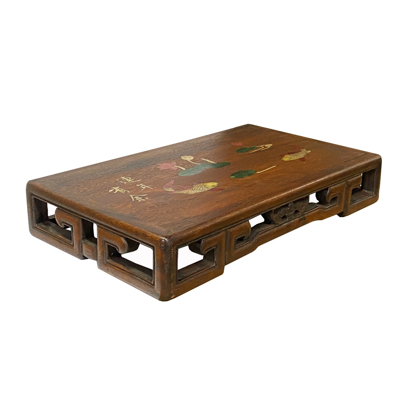 Chinese Brown Wood Scroll Rectangular Table Top Stand Display Easel ws1933