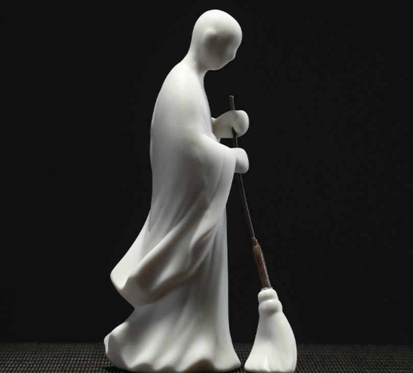 6.2″ Chinese White Porcelain Ceramics Sweep Floor Buddhist Monk Statue Statues