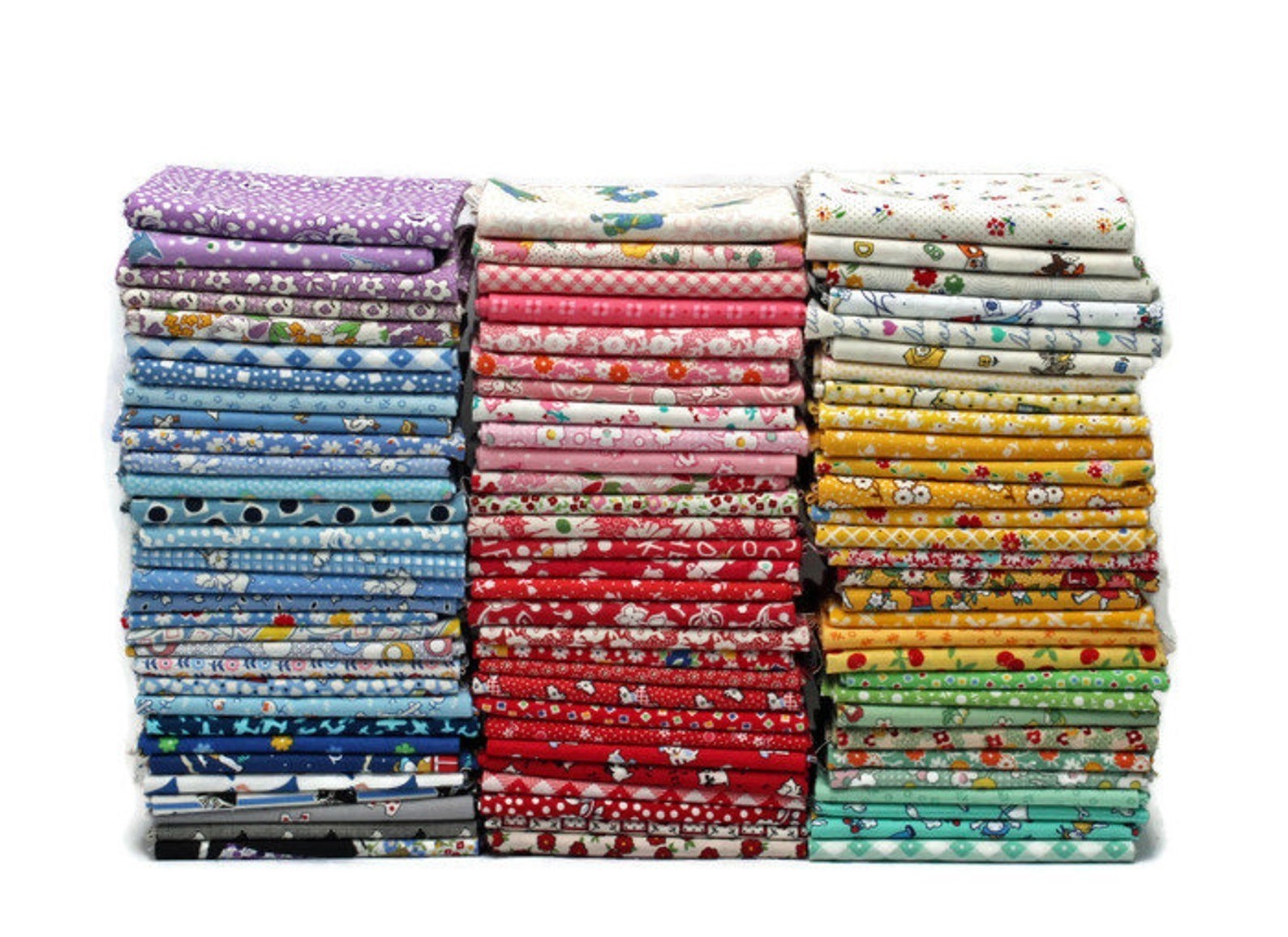 10 Fat Quarters Bundle | 1930s-1950s Reproduction Feed Sack Floral Cotton Fabric
