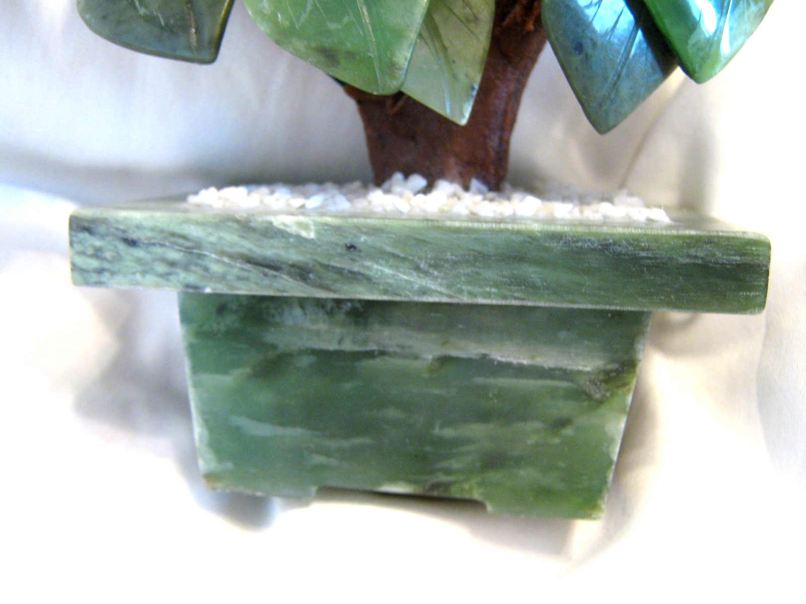 Chinese Jade Floral arrangement, Bonsai Tree, stone flowers & pot approx. 9″x6″