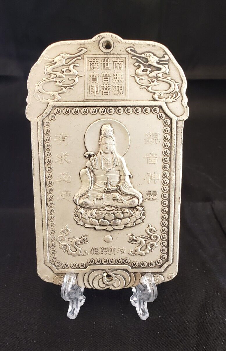 Quan Yin Goddess Of Mercy # 2 Chinese Silver Scroll Weigh 5511