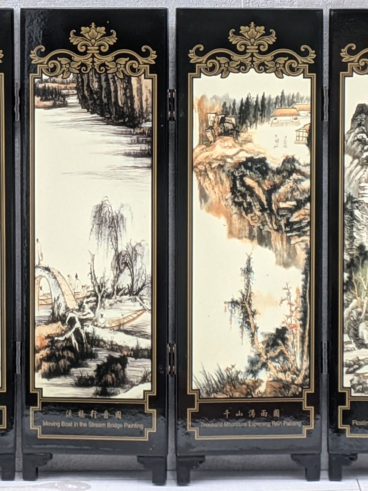 Black Lacquered Tabletop Folding Screen Chinese Painting Zhang Daqian Yuan