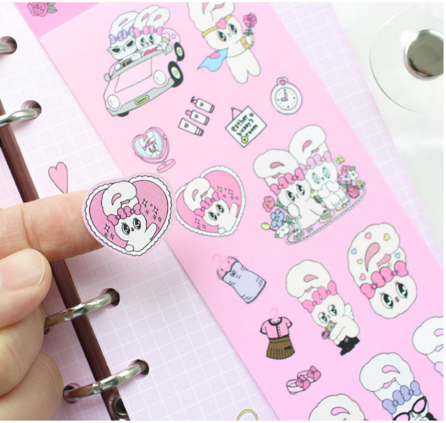 Esther Bunny Decor Sticker Set of 2 [ Pink + Purple ] 15.4 x 5.9 cm + Track