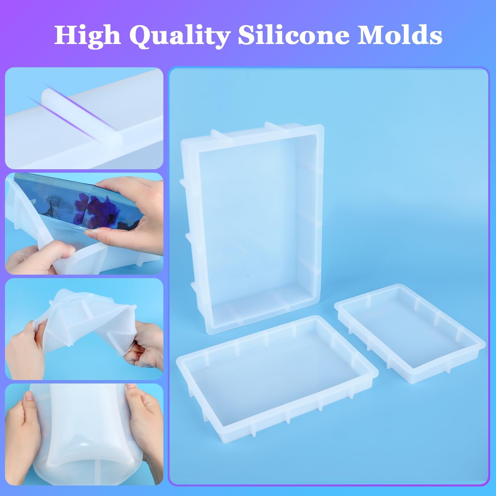 Large Rectangular Deep Pour Silicone Resin Mold for Epoxy Casting Flower Art