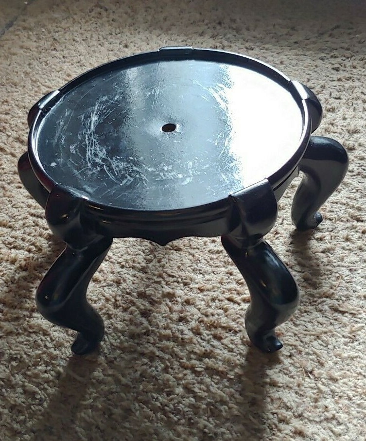 Vintage Chinese Asian Black Lacquer Finish Display Stand Holder Vase Lamp Base