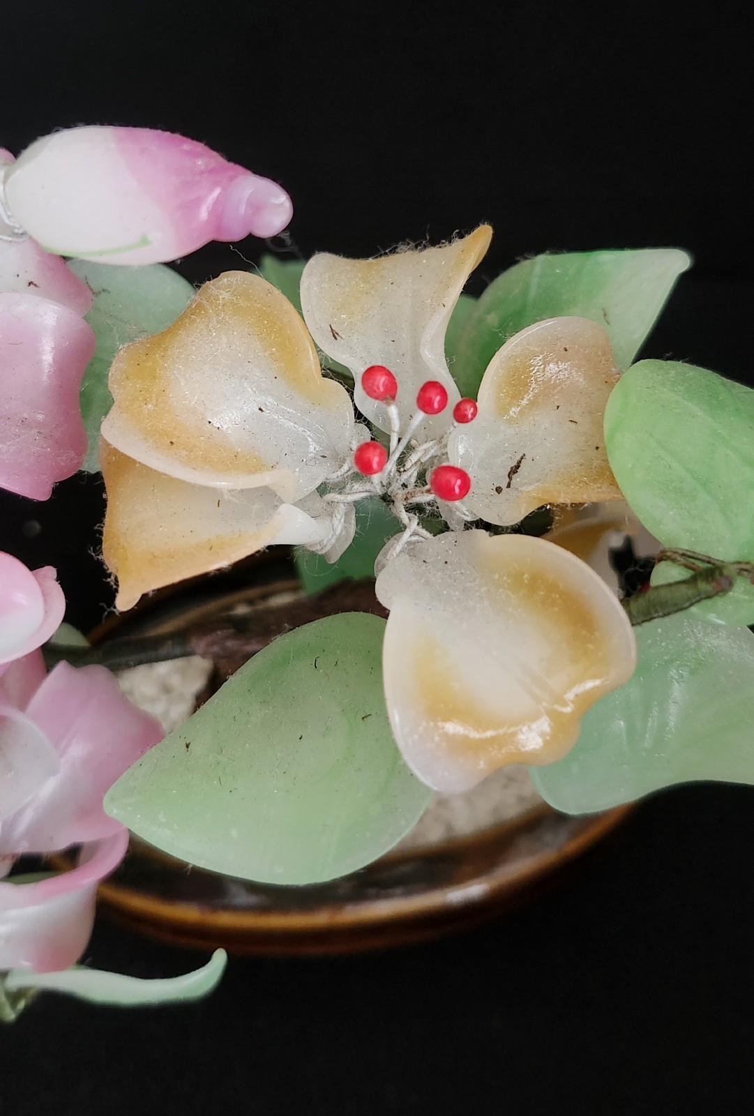 VTG Japanese Jade Cherry Blossom Bonsai Tree in Pot 9.5″x7.5″x 5″ Exc. Cond.