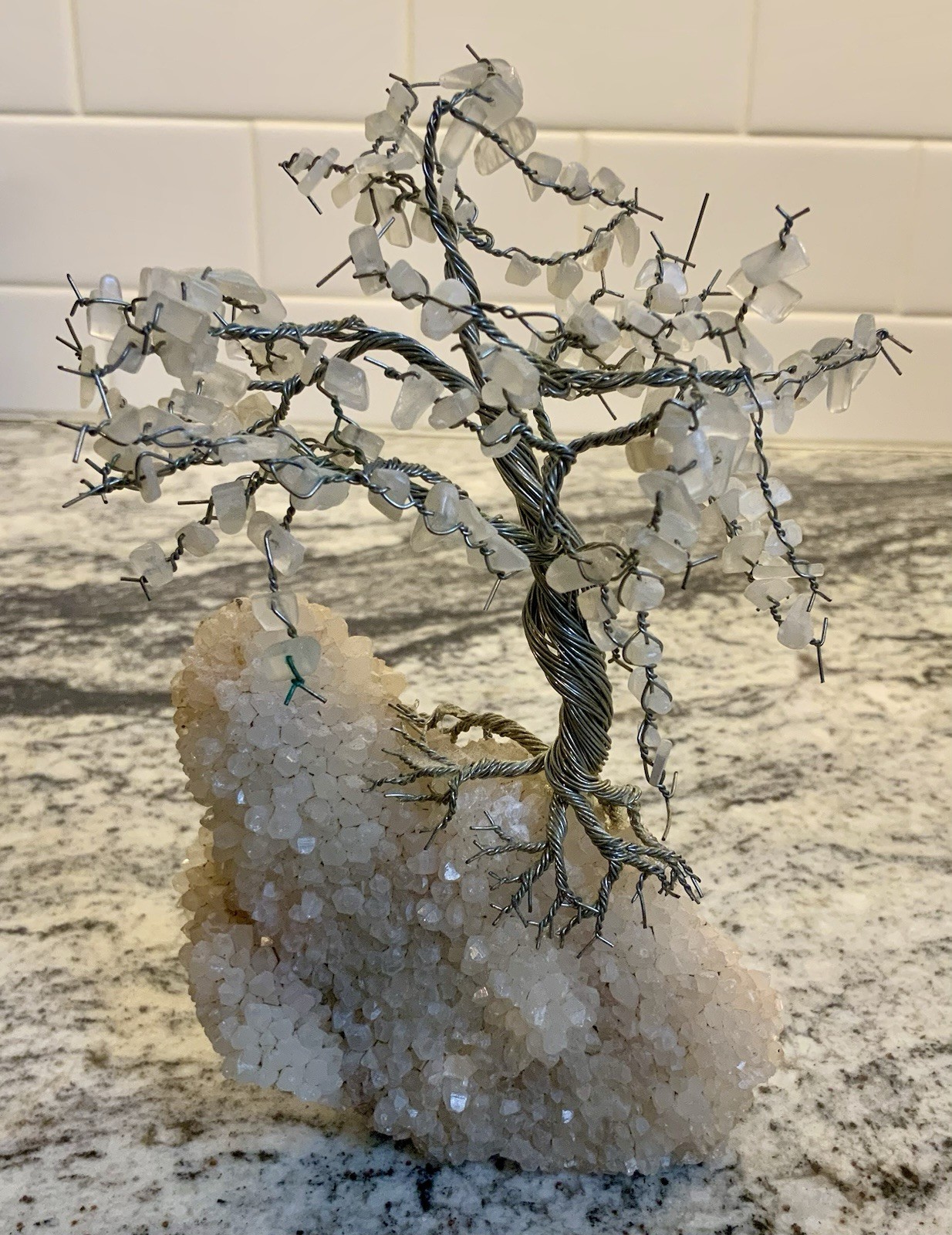7″ WHITE QUARTZ BONSAI TREE VINTAGE WIRE WRAP ARTWORK PROSPERITY ASIAN FOLKLORE